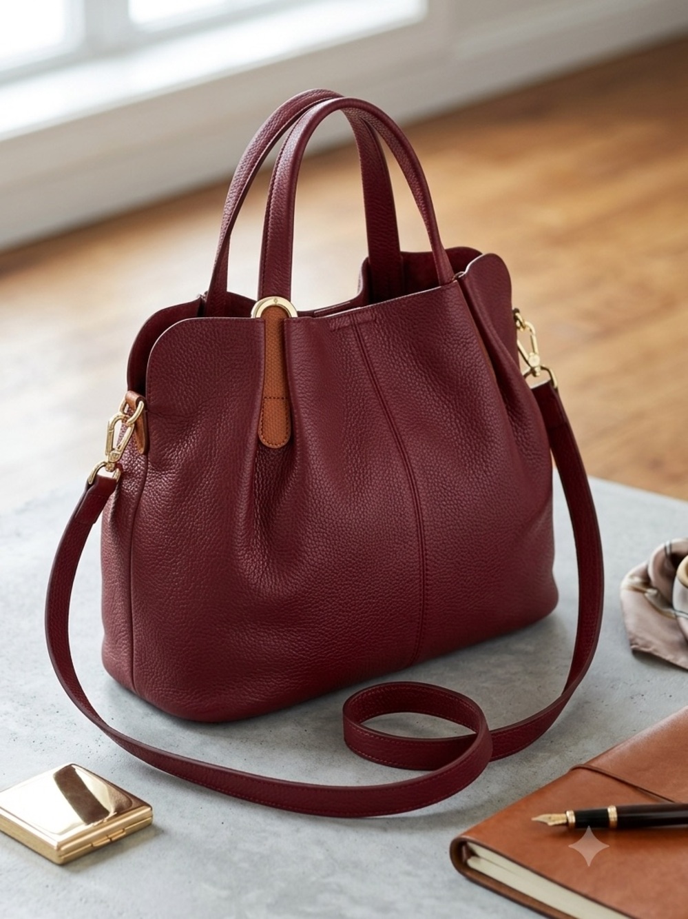 Women's Genuine  Leather Tote Bag - Burgundy, Brand new.